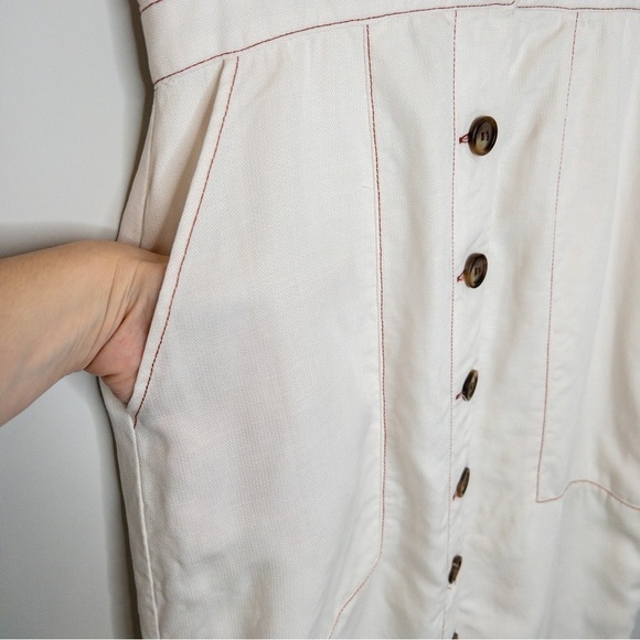 Dolan Rigby Topstitch Detail Button-Front Midi Dress Size Small Cream Linen - Picture 5 of 12